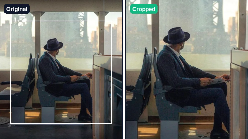 Illustrative before and after of cropping a photo to a rectangle